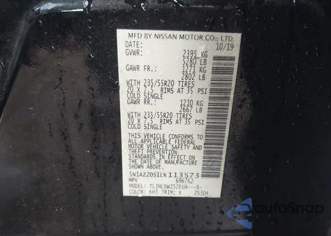 2020 Nissan Murano Platinum Intelligent Awd from USA, damaged, VIN 5N1AZ2DS1LN113573